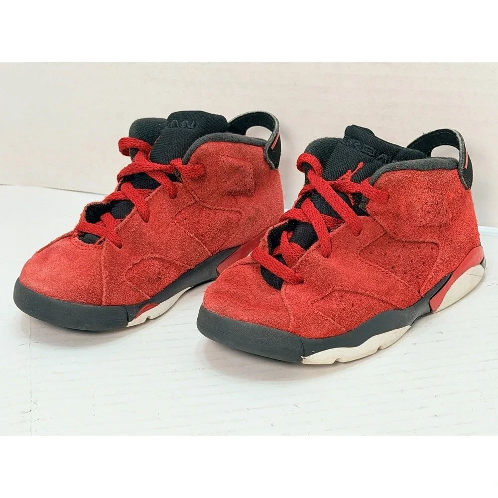 Nike Air Jordan 6 Retro Toro Boys Size 10C Red Athletic Shoe Sneakers DV3606-600